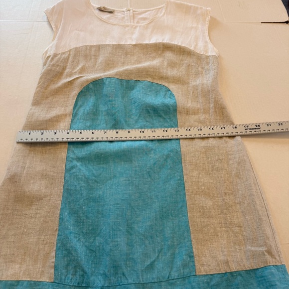 Puro Lino Women’s Linen Dress Colorblock Tan White Sky Blue Size Medium - Picture 8 of 12